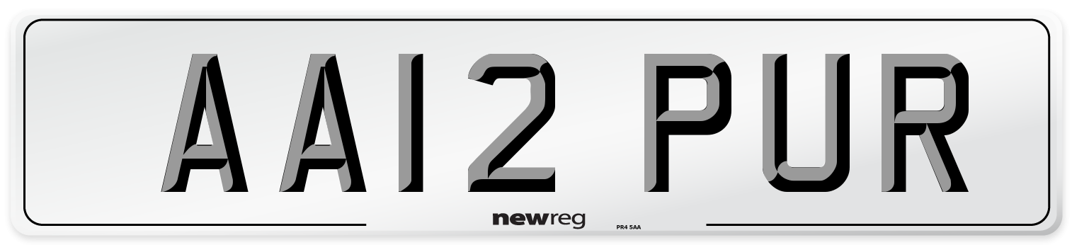 AA12 PUR Number Plate from New Reg